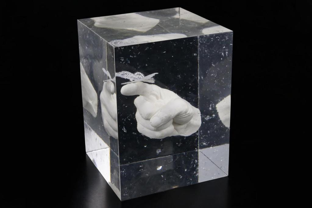 One of the "Many Hands" sculptures on loan from Grow 73